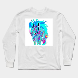 blue rabbit kaiju in rainbow electric colors in mexican patterns Long Sleeve T-Shirt